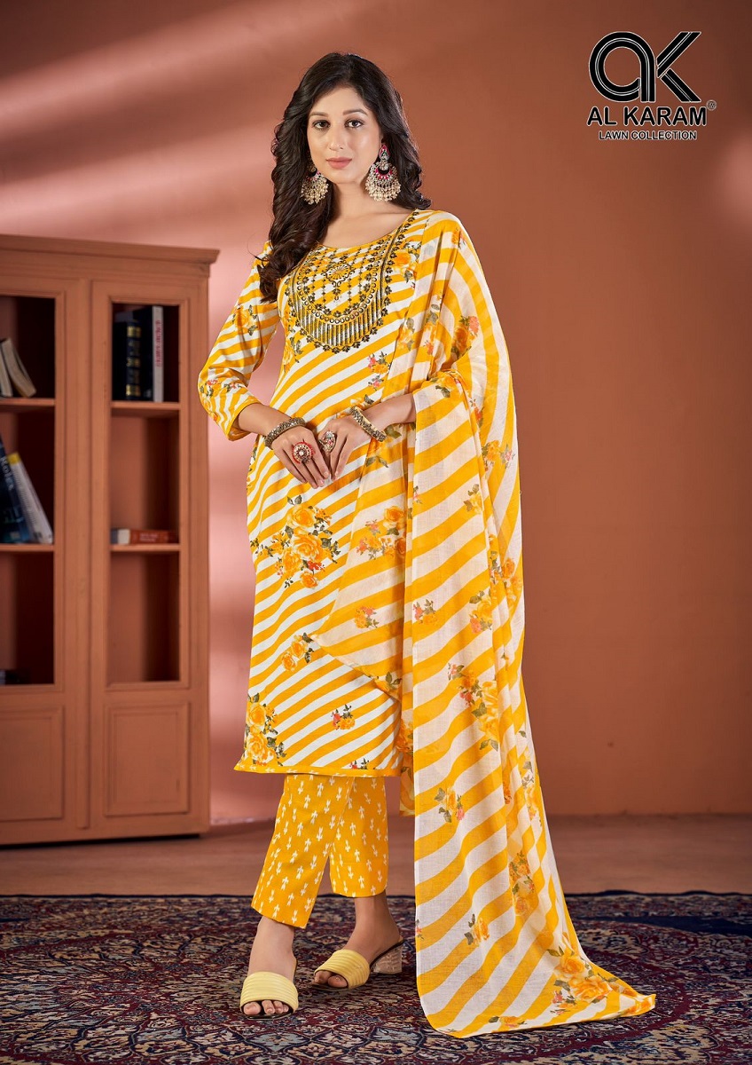 Al Karam Heritage Self Embroidery Karachi Cotton Dress Material